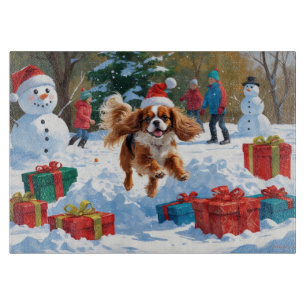 Cavalier King Charles Spaniel Snow with Christmas  Cutting Board