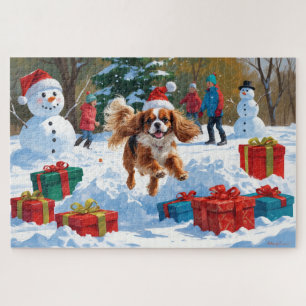 Cavalier King Charles Spaniel Snow with Christmas  Jigsaw Puzzle