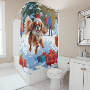 Cavalier King Charles Spaniel Snow with Christmas  Shower Curtain