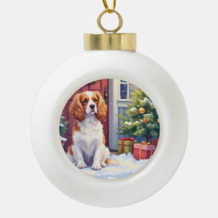 Cavalier King Charles Spaniel Snowy Christmas Ceramic Ball Christmas Ornament