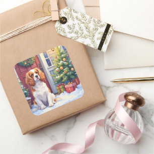 Cavalier King Charles Spaniel Snowy Christmas Square Sticker