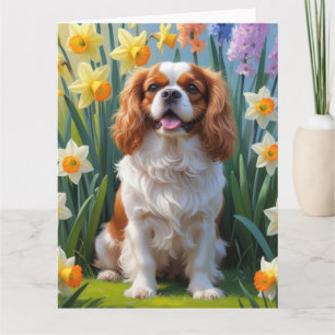 Cavalier King Charles Spaniel Spring Flowers  Card