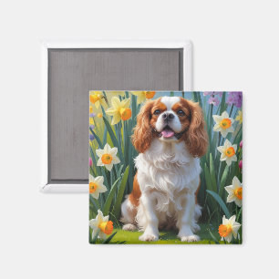 Cavalier King Charles Spaniel Spring Flowers Magnet