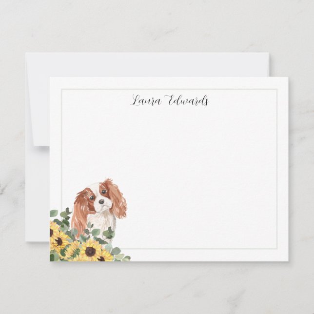 Cavalier King Charles Spaniel Sunflower Eucalyptus Card (Front)