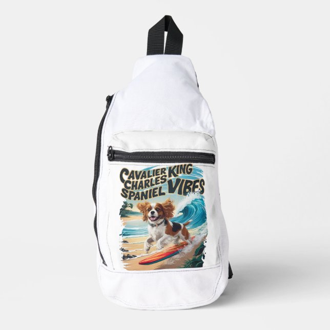 Cavalier King Charles Spaniel Surfing Sling Bag (Front)