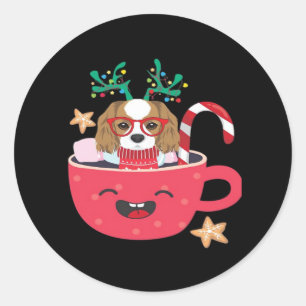 Cavalier King Charles Spaniel Teacup Xmas Holiday  Classic Round Sticker
