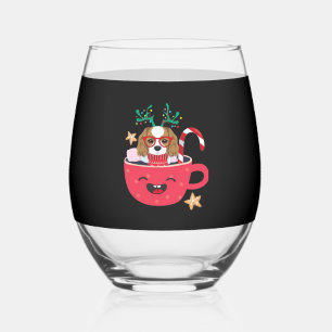 Cavalier King Charles Spaniel Teacup Xmas Holiday Stemless Wine Glass