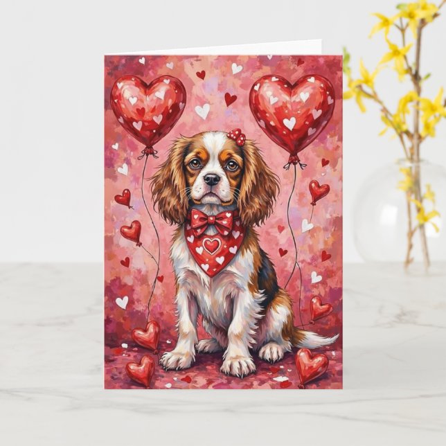 Cavalier King Charles Spaniel Valentine’s Day Card (Yellow Flower)