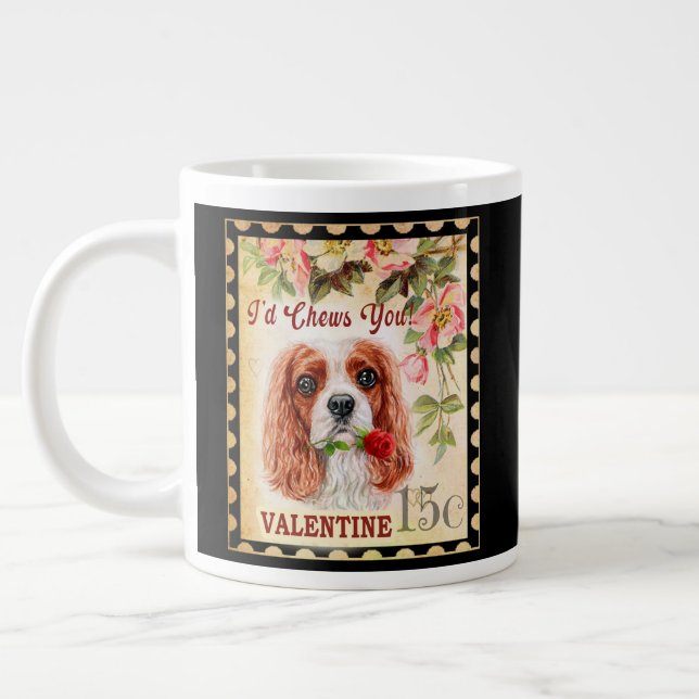 Cavalier King Charles Spaniel Valentine With Rose Large Coffee Mug (Left)