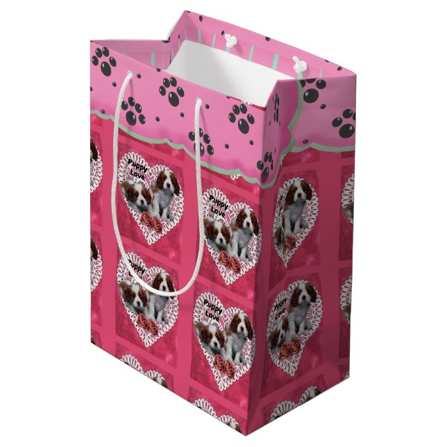 Cavalier King Charles Spaniel Valentine's Day Medium Gift Bag (Back Angled)