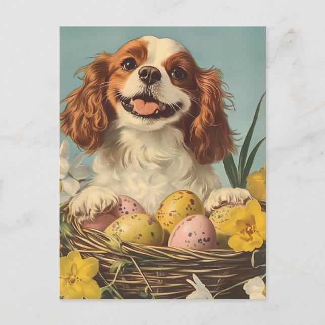 Cavalier King Charles Spaniel Vintage Easter Postcard (Front)
