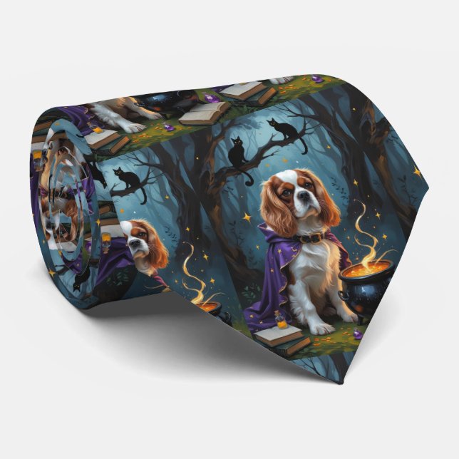 Cavalier King Charles Spaniel Whimsical Halloween  Tie (Rolled)