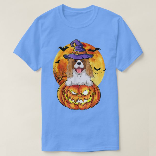 Cavalier King Charles Spaniel Witch Pumpkin Hallow T-Shirt (Design Front)