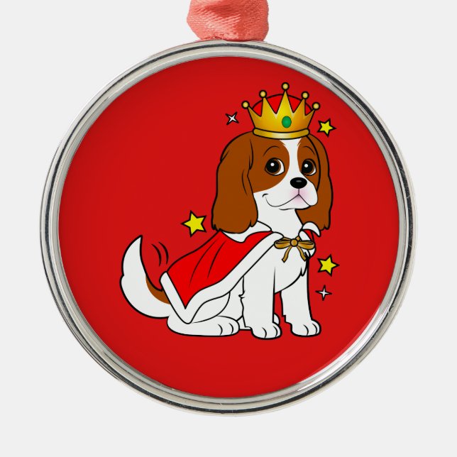 Cavalier King Charles Spaniel  with Crown and Robe Metal Tree Decoration (Front)