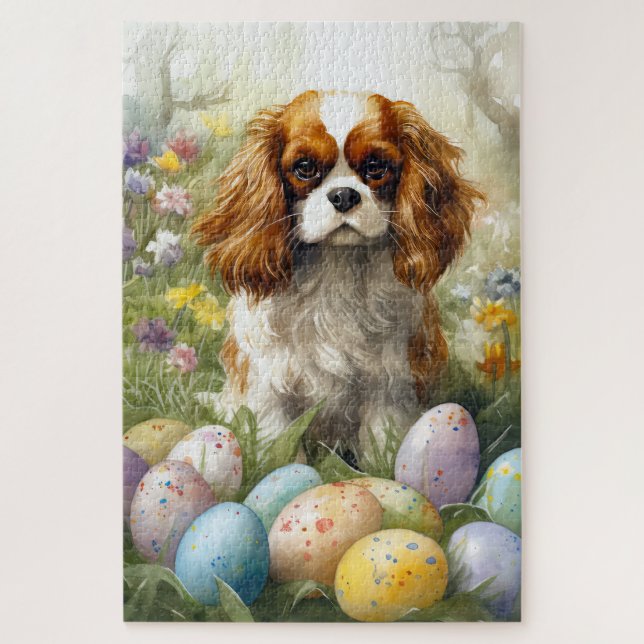Cavalier King Charles Spaniel with Easter Eggs Jigsaw Puzzle (Vertical)