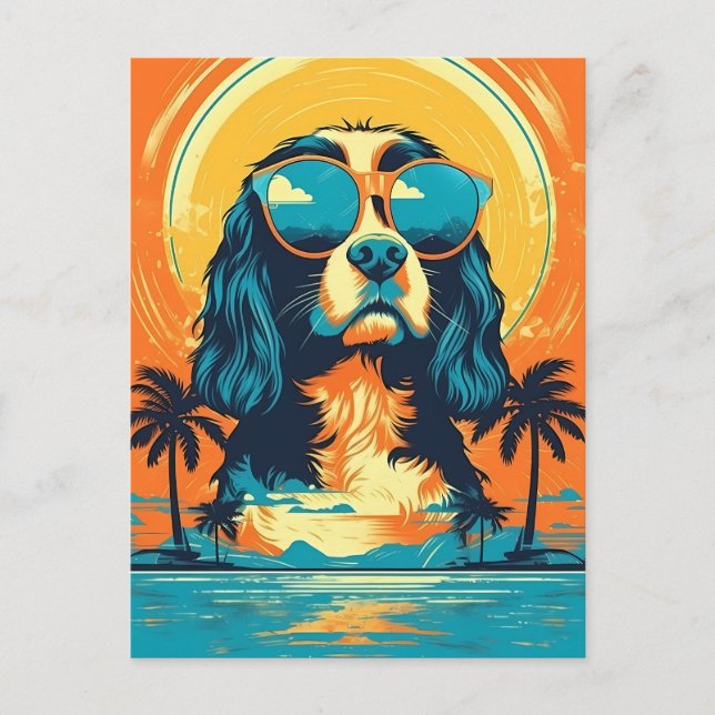 Cavalier King Charles Spaniel with sunglasses Postcard (Front)