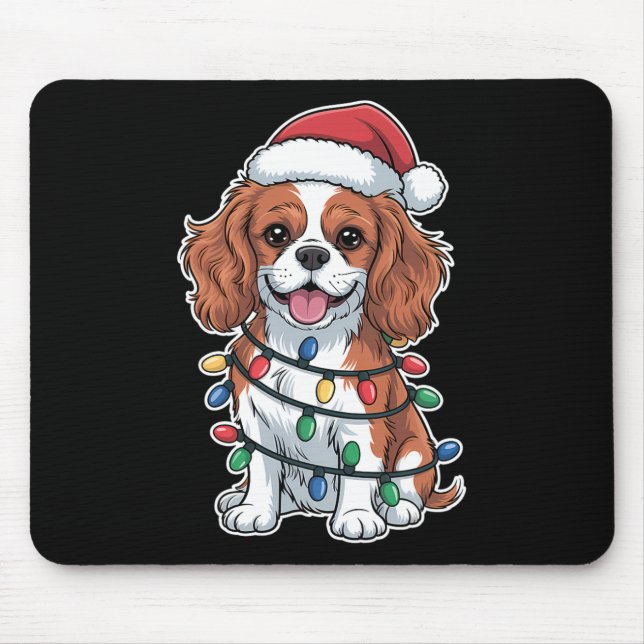 Cavalier King Charles Spaniel Wrapped In Christmas Mouse Pad (Front)