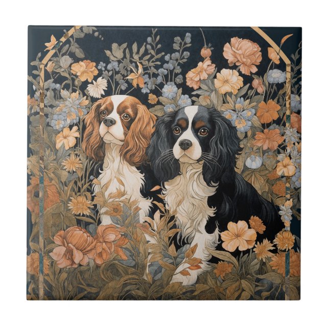 Cavalier King Charles Spaniels Tapestry Style Tile (Front)