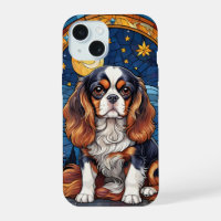 Cavalier King Charles Stained Glass Night Sky Moon