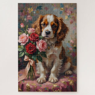 Cavalier King Charles Valentine's Day Roses Jigsaw Puzzle