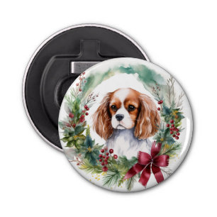 Cavalier King Christmas Wreath Festive Pup Bottle Opener