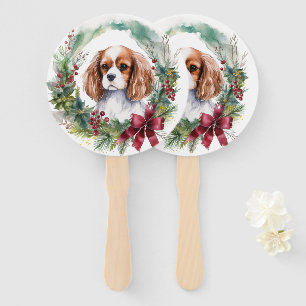 Cavalier King Christmas Wreath Festive Pup Hand Fan