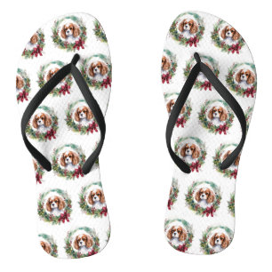 Cavalier King Christmas Wreath Festive Pup  Jandals