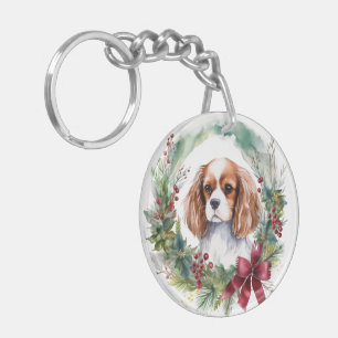 Cavalier King Christmas Wreath Festive Pup Key Ring
