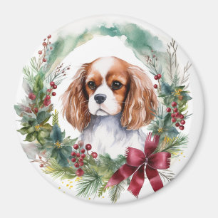 Cavalier King Christmas Wreath Festive Pup Magnet