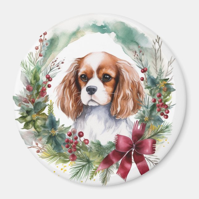 Cavalier King Christmas Wreath Festive Pup  Magnet (Front)