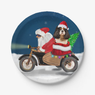 Cavalier King Dog Christmas Santa Claus Paper Plate