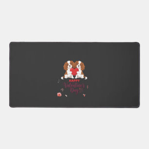 Cavalier King Dog Happy Valentines Day Floral Desk Mat