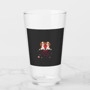 Cavalier King Dog Happy Valentines Day Floral Glass