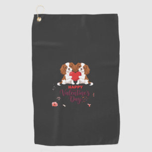 Cavalier King Dog Happy Valentines Day Floral Golf Towel
