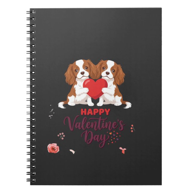 Cavalier King Dog Happy Valentines Day Floral Notebook (Front)