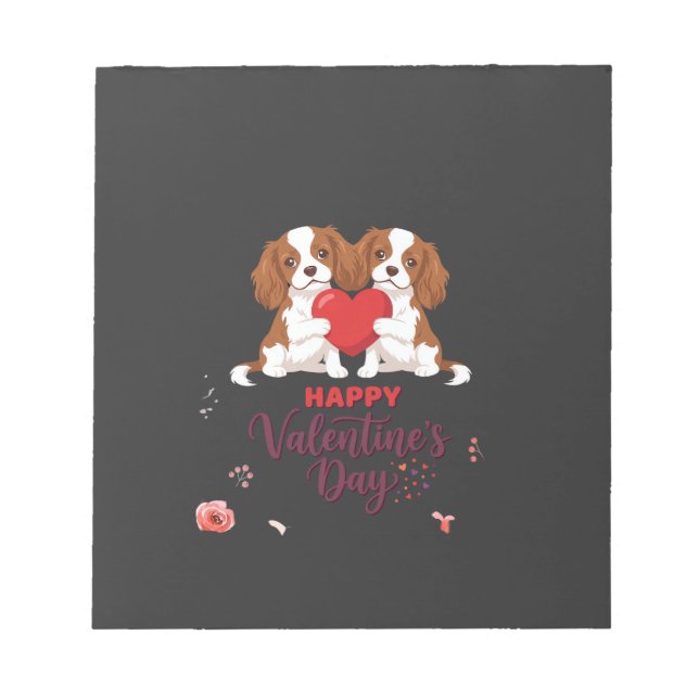 Cavalier King Dog Happy Valentines Day Floral Notepad (Front)