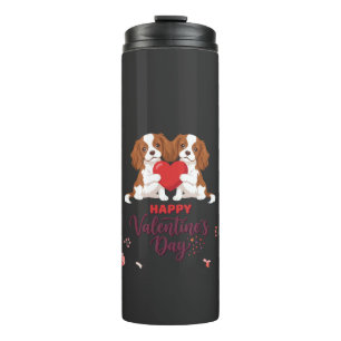 Cavalier King Dog Happy Valentines Day Floral Thermal Tumbler