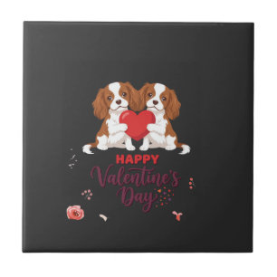 Cavalier King Dog Happy Valentines Day Floral Tile