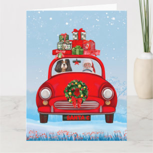 Cavalier King Dog In Car With Santa Claus Card