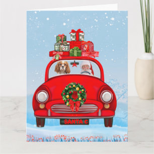 Cavalier King Dog In Car With Santa Claus Card