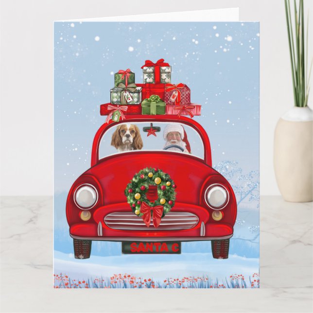 Cavalier King Dog In Car With Santa Claus  Card (Front)