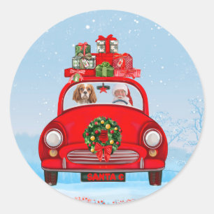 Cavalier King Dog In Car With Santa Claus  Classic Round Sticker