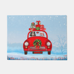 Cavalier King Dog In Car With Santa Claus  Doormat