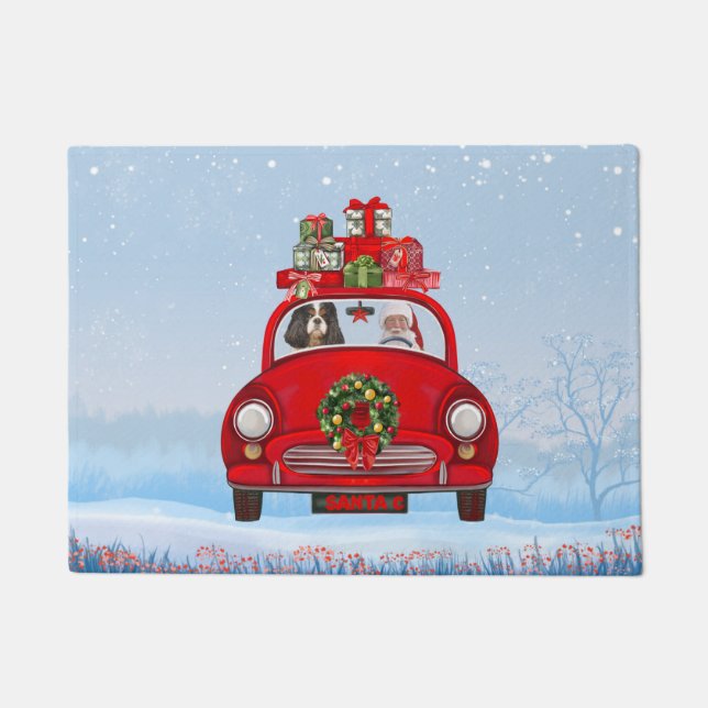 Cavalier King Dog In Car With Santa Claus  Doormat (Front)