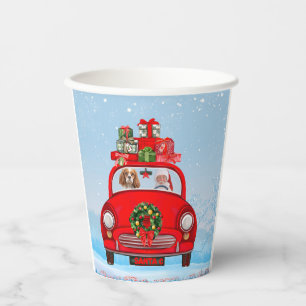 Cavalier King Dog In Car With Santa Claus Paper Cups