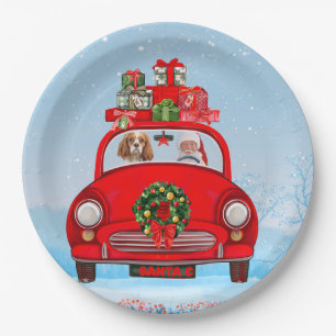Cavalier King Dog In Car With Santa Claus Paper Plate