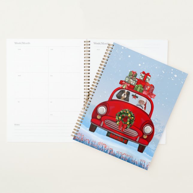 Cavalier King Dog In Car With Santa Claus  Planner (Display)