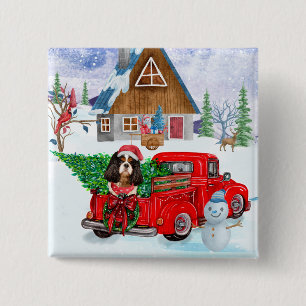 Cavalier King Dog In Christmas Delivery Truck Snow 15 Cm Square Badge