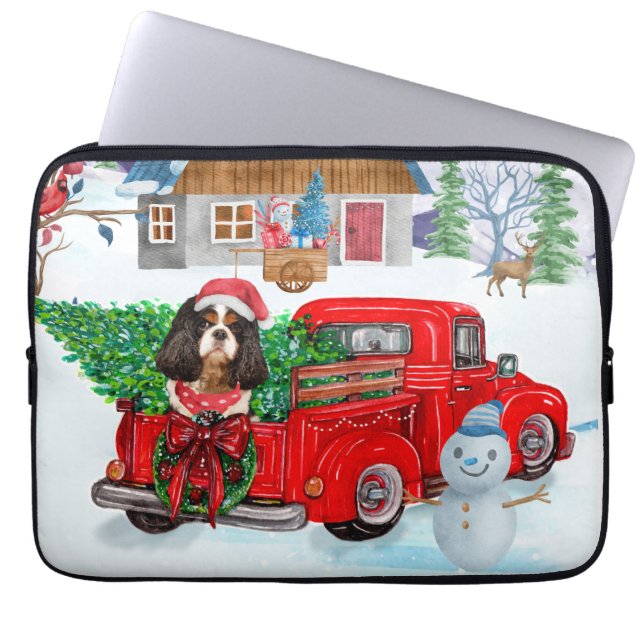 Cavalier King Dog In Christmas Delivery Truck Snow Laptop Sleeve (Front)
