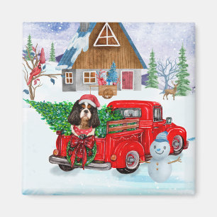Cavalier King Dog In Christmas Delivery Truck Snow Magnet